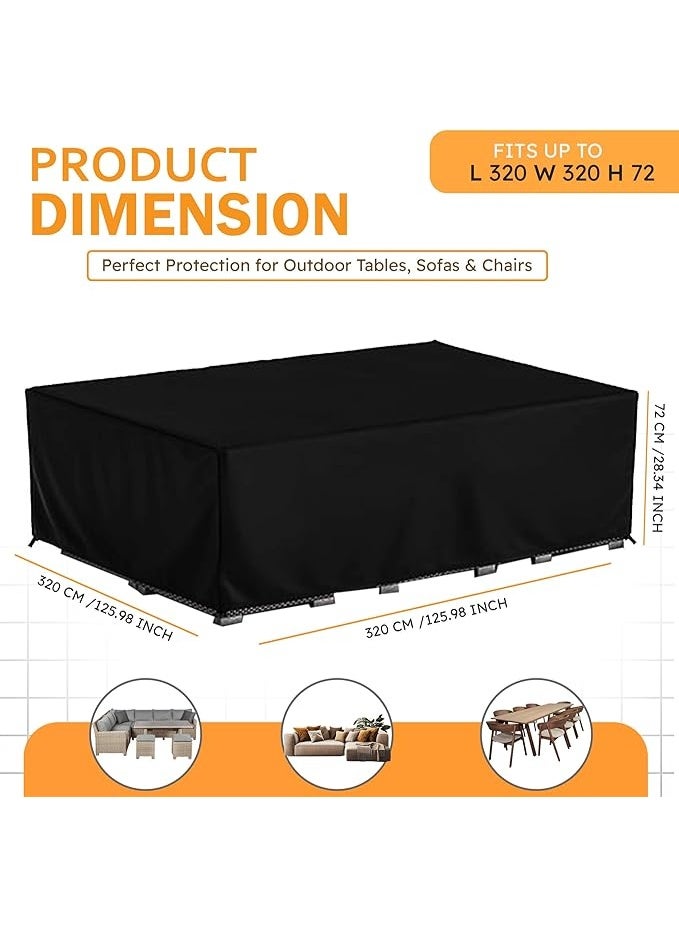 أغطية اثاث الحديقة والفناء مقاومة للماء، أغطية واقية من قماش اوكسفورد عالية التحمل مقاومة للأشعة فوق البنفسجية لكنبة مربعة في الهواء الطلق، 320×320×72 - Image 2